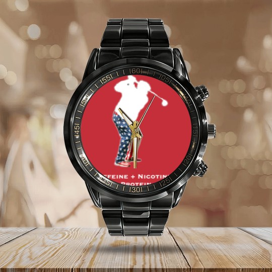 Discover Caffeine + Nicotine = Protein Calendar Steel Band Watch