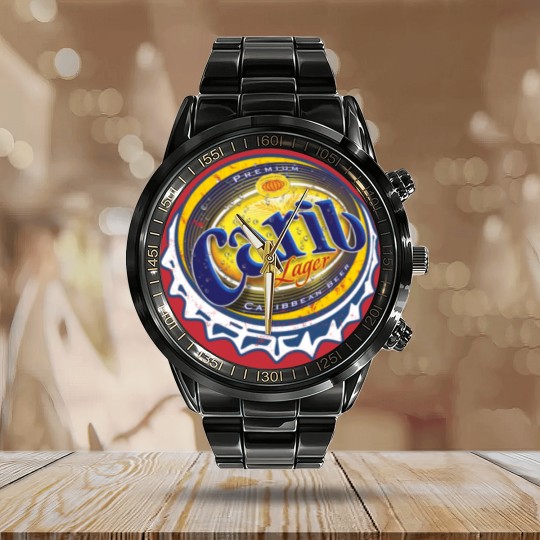 Discover Carib Beer Calendar Steel Band Watch