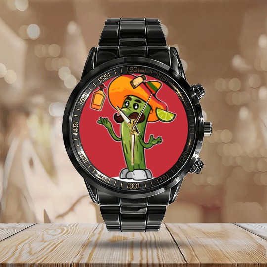 Discover Funny Mexican Cactus Juggles Tequila Cinco de Calendar Steel Band Watch