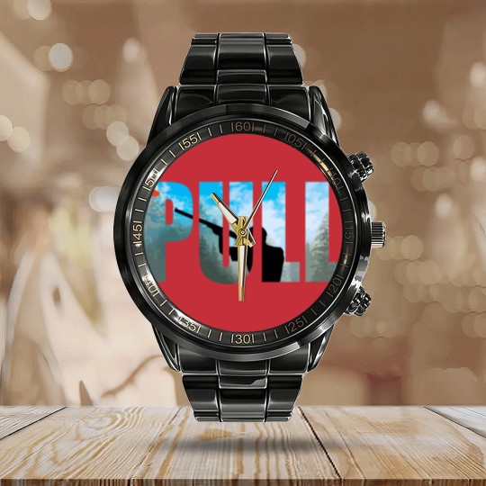 Discover Skeet Trap Clay Breaker Shotgun Shooting Sporting Calendar Steel Band Watch