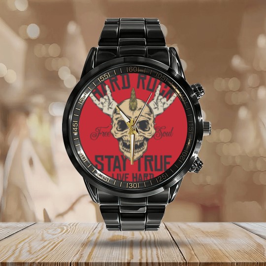 Discover Hard Rock Stay True Live Hard Rockstar Heavy Metal Calendar Steel Band Watch