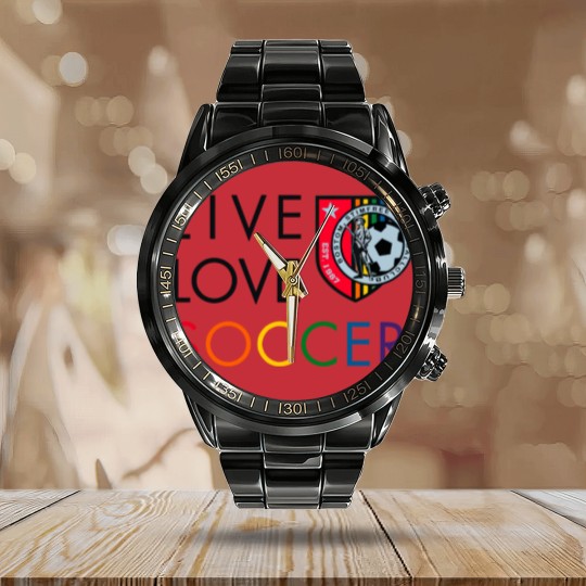 Discover Live Love Soccer - Live Love Soccer - Calendar Steel Band Watch