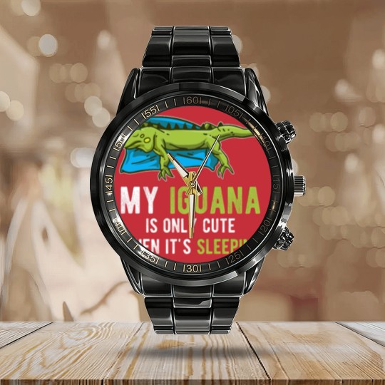 Discover Lazy Pet Reptile Lizard Animal Sleeping Iguana Calendar Steel Band Watch