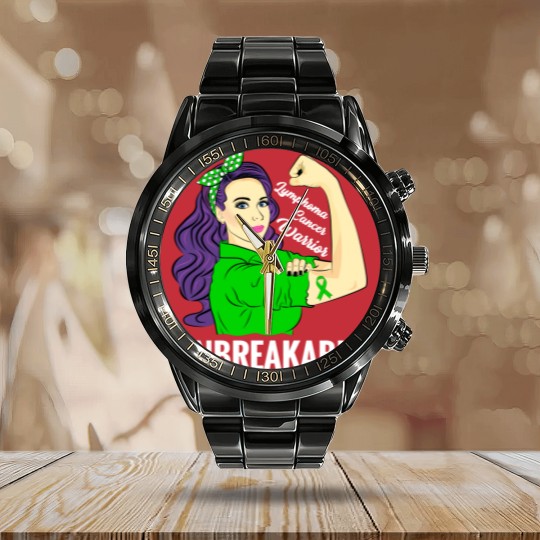 Discover Lymphoma Cancer Awareness Warrior Unbreakable Support - Lymphoma Cancer - Calendar Steel Band Watch