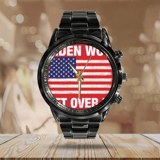 Discover Biden Won Get Over It Us Flag - Biden Wins - Calendar Steel Band Watch