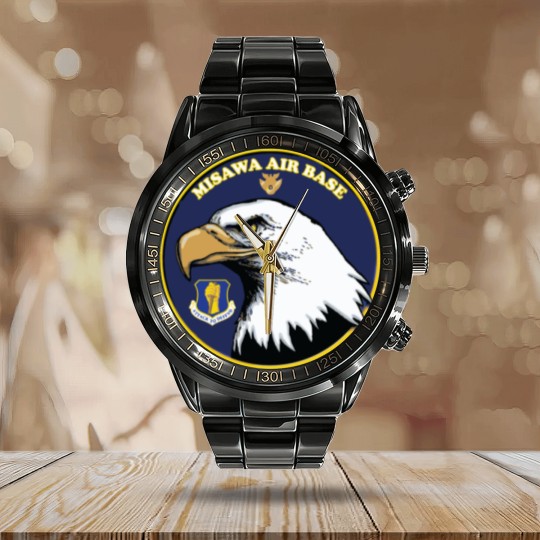 Discover Misawa Air Base Japan Us 35Th Fighter Wing Jasdf Calendar Steel Band Watch