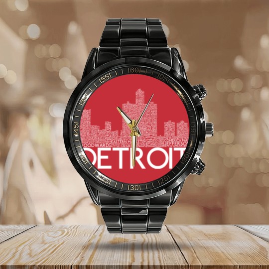 Discover Detroit Skyline Word Art Print - Detroit - Calendar Steel Band Watch