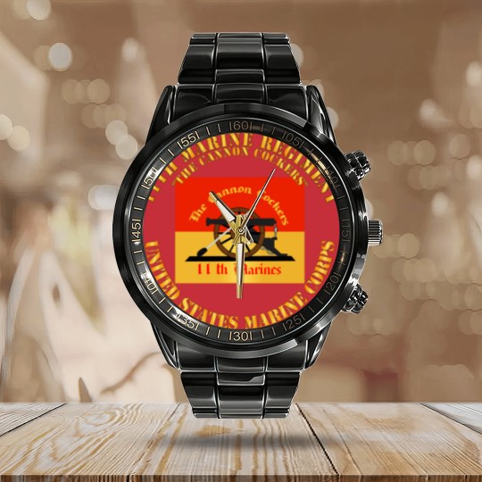 Discover 11th Marine Regiment - The Cannon Cockers - 11th Marine Regiment The Cannon Cocke - Calendar Steel Band Watch