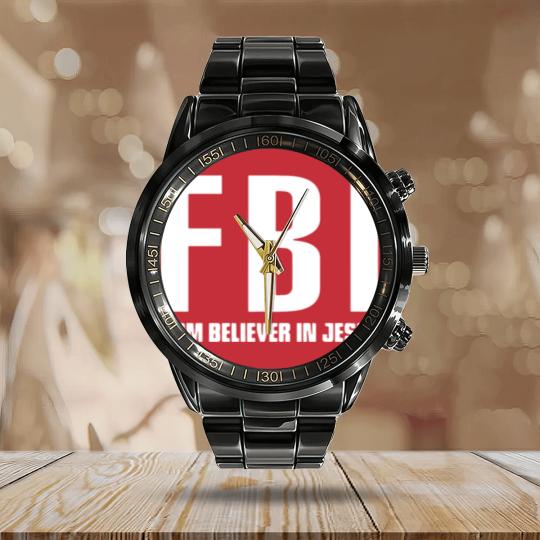 Discover FBI Firm Believer In Jesus patriotic police Calendar Steel Band Watch