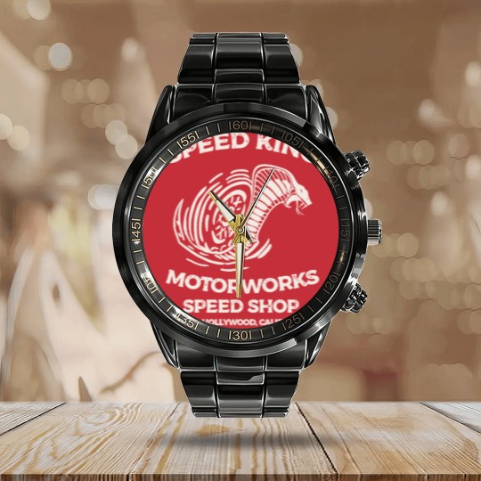 Discover Speed King Motorworks Speed Shop Hollywood, Calif - Speed King Motorworks Cobra Kai - Calendar Steel Band Watch