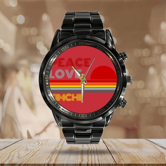 Discover Peace Love Kimchi Retro Vintage Calendar Steel Band Watch