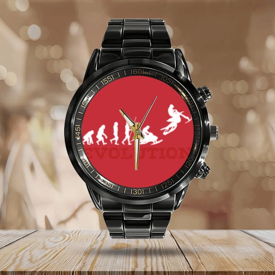 Discover Extreme Snowbike Evolution Snow Bike Sports Gift - Biking - Calendar Steel Band Watch