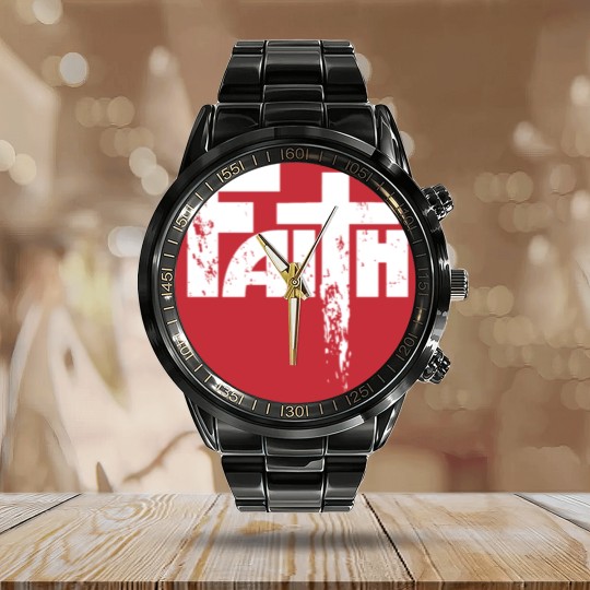Discover Faith Cross Calendar Steel Band Watch