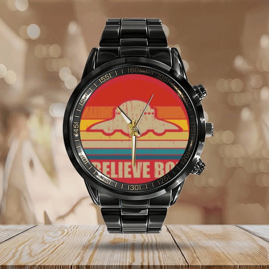 Discover I Believe Bob - Bob Lazar Ufo Area 51 Conspiracy Theory - Calendar Steel Band Watch