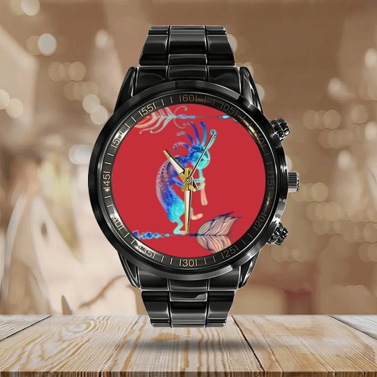 Discover Native American Kokopelli With Two Feathers 2 Calendar Steel Band Watch