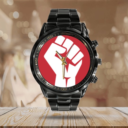 Discover Black Power Fist, black lives matter, civil rights - Black Power Fist - Calendar Steel Band Watch
