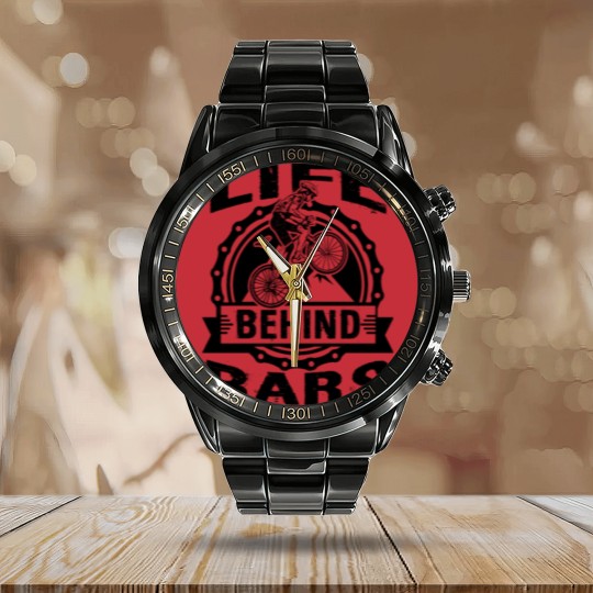 Discover Life Behind Bars Funny Cycling Bicycle Calendar Steel Band Watch