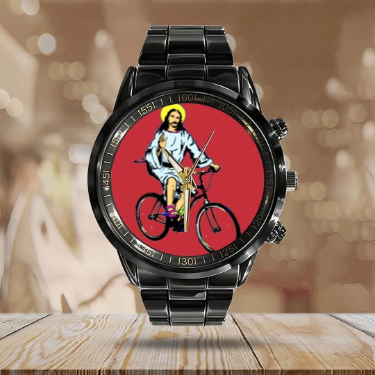 Discover Christ on a bike Calendar Steel Band Watch