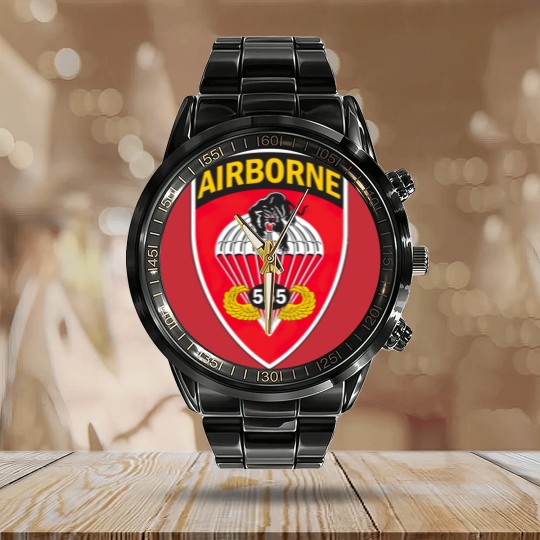 Discover 555Th Parachute Infantry Battalion Gift Calendar Steel Band Watch Calendar Steel Band Watch