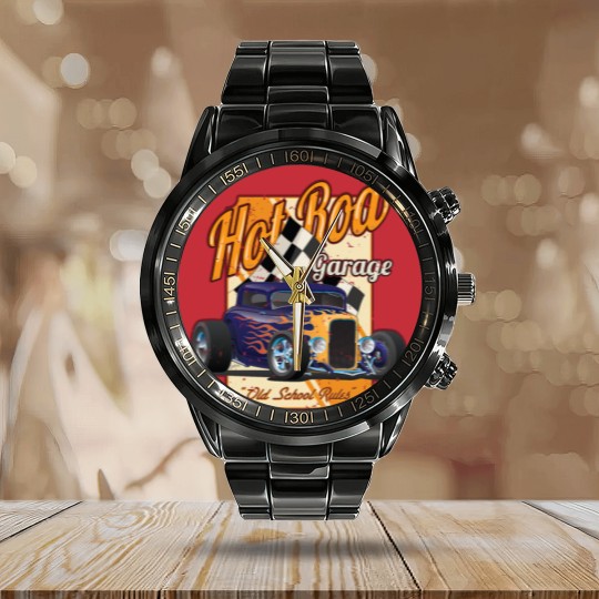 Discover Hot Rod Garage Old School Rules Calendar Steel Band Watch