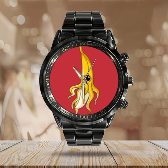 Discover Food Banana Squid Calendar Steel Band Watch
