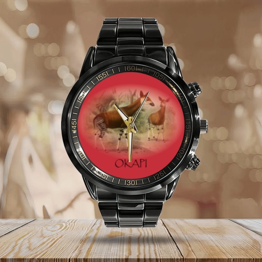 Discover Okapi Mom And Baby Zebra Giraffe Wild Forest Lover Calendar Steel Band Watch