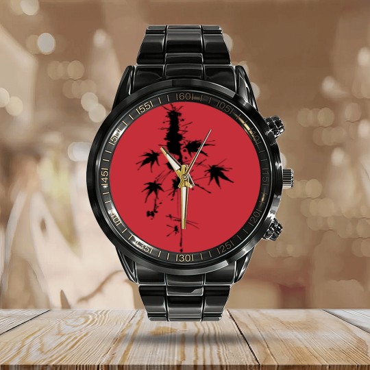 Discover Watercolor/Splatter cannabis plant Calendar Steel Band Watch