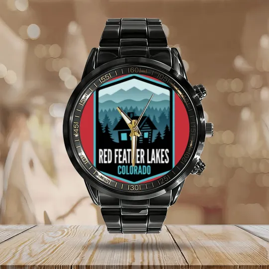 Discover Red Feather Lakes Colorado - Calendar Steel Band Watch