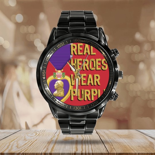 Discover Purple Heart Military Real Heroes Wear Purple Calendar Steel Band Watch