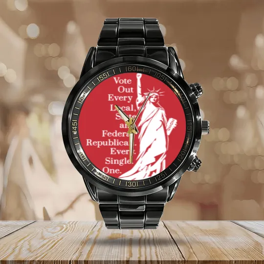 Discover Vote Out Republicans Statue of Liberty Calendar Steel Band Watch