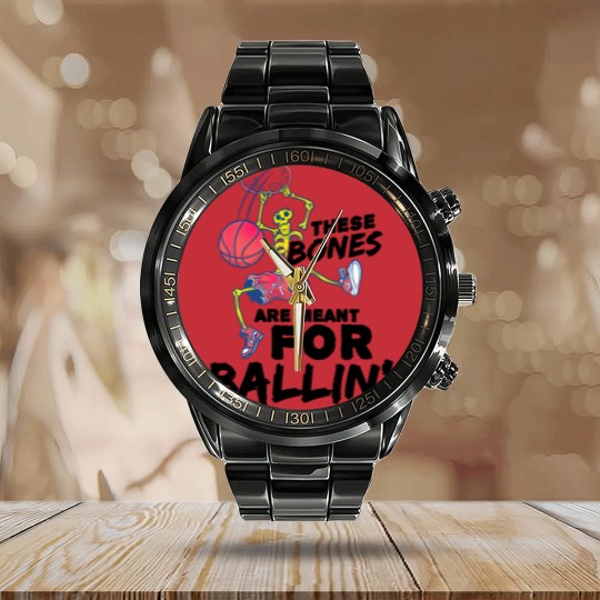 Discover Halloween basketball skeleton Calendar Steel Band Watch
