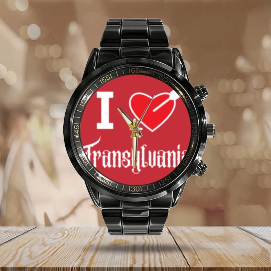 Discover I love Transylvania (white letters version) Calendar Steel Band Watch