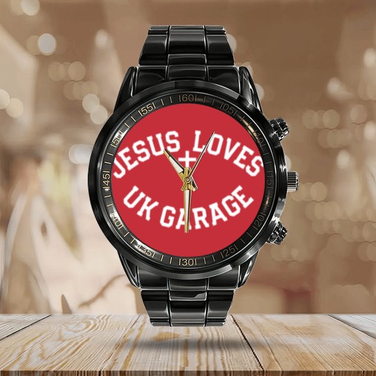 Discover Jesus Loves UK Garage Slogan Calendar Steel Band Watch