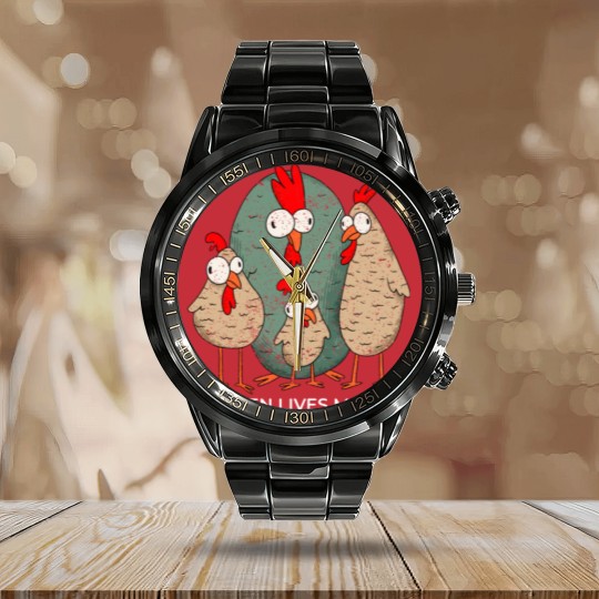Discover CHICKEN LIVES MATTER Calendar Steel Band Watch