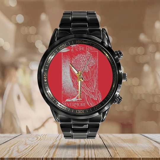Discover Edgar Allan Poe The Raven Nevermore Distressed Calendar Steel Band Watch