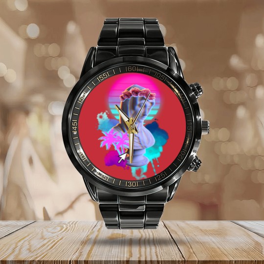 Discover Vaporwave Blessed Mother - Vaporwave - Calendar Steel Band Watch