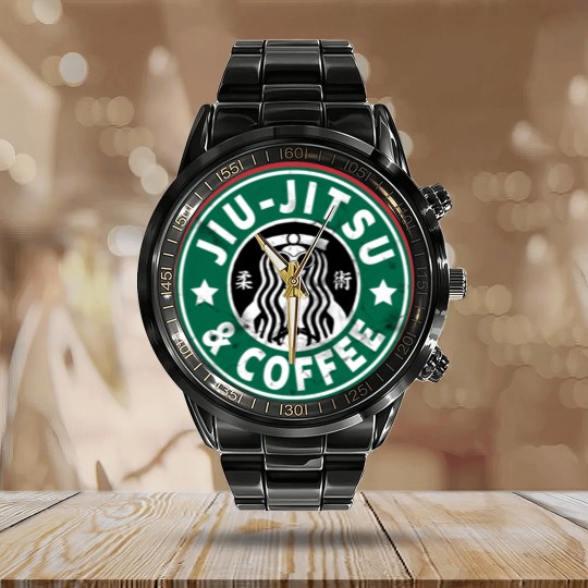 Discover JIU JITSU AND COFFEE - FUNNY BRAZILIAN JIU JITSU - Jiu Jitsu - Calendar Steel Band Watch