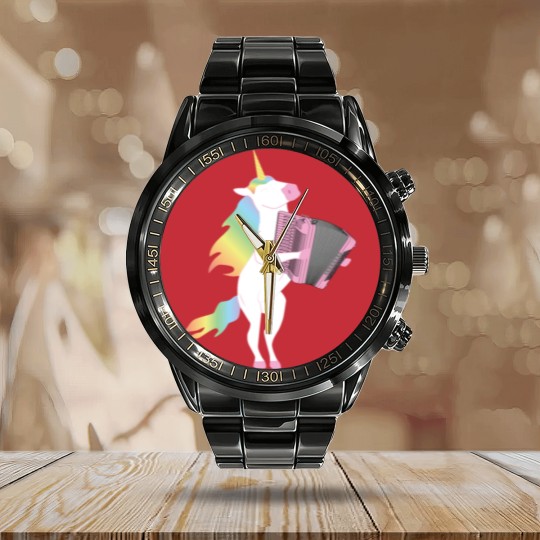 Discover Unicorn Playing Accordion Calendar Steel Band Watch for Musicians Calendar Steel Band Watch