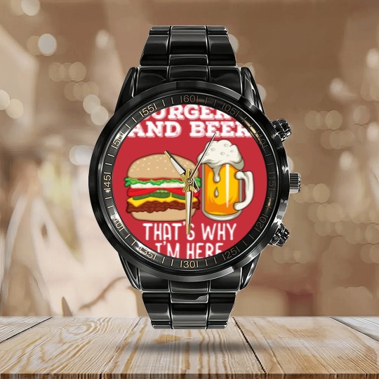 Discover BBq Barbecue Quote Burgers & Beer Fast Food Lover Calendar Steel Band Watch