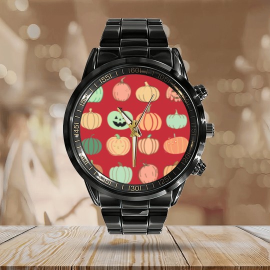 Discover Funny Pumpkins Calendar Steel Band Watch