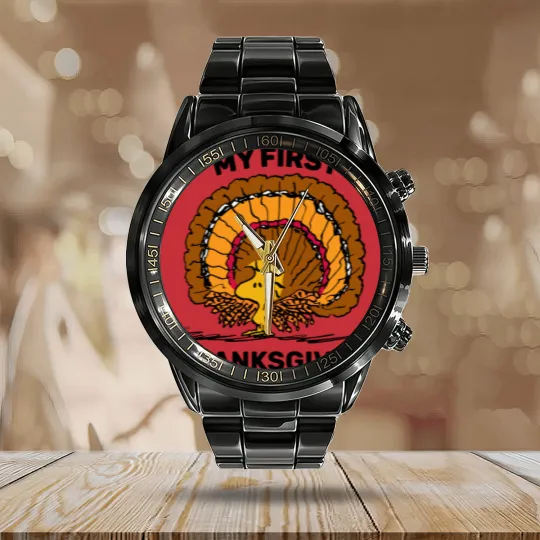 Discover Peanuts | Woodstock Turkey -My 1st Thanksgiving Calendar Steel Band Watch
