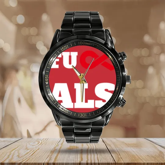 Discover Fuck ALS Awareness Month Red Ribbon Calendar Steel Band Watch