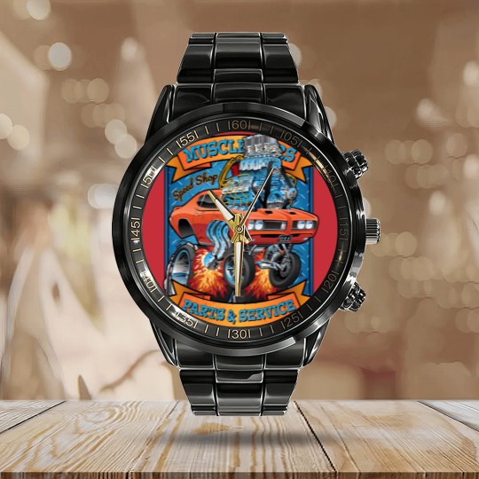 Discover Classic Sixties Muscle Car Parts & Service Cartoon - Muscle Car - Calendar Steel Band Watch