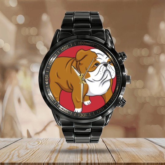 Discover Cute English Bulldog Classic Calendar Steel Band Watch