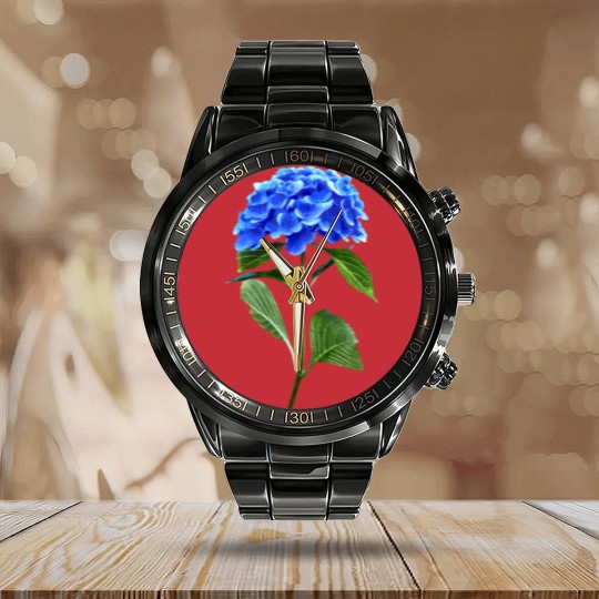 Discover Vivid Blue Hydrangea Calendar Steel Band Watch