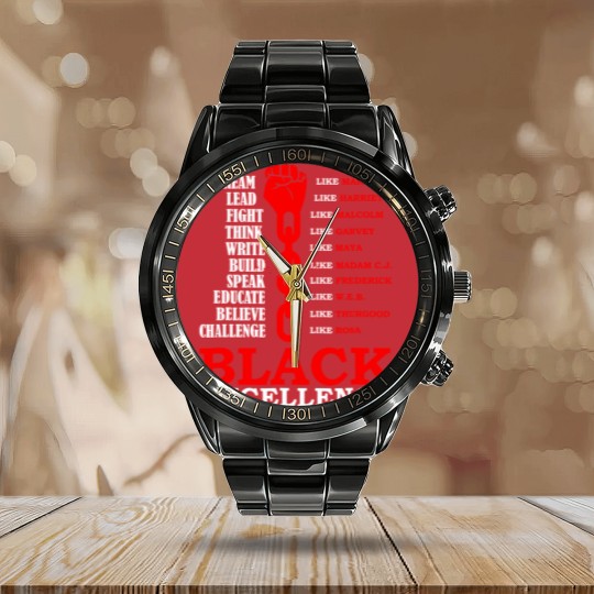 Discover Black Excellence, Black AF Calendar Steel Band Watch