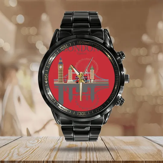 Discover London Souvenir City Vintage British UK Calendar Steel Band Watch