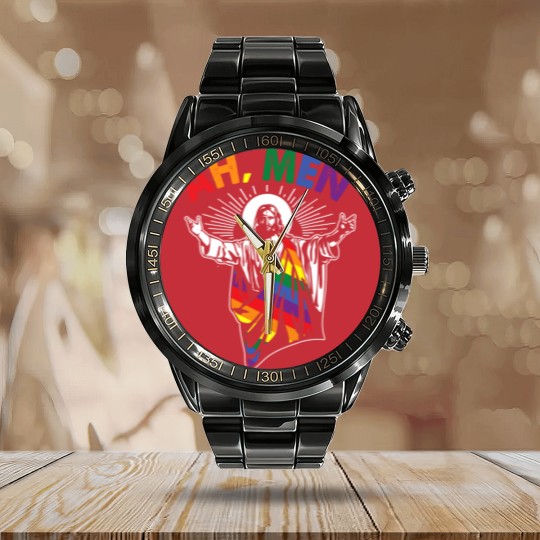 Discover Ah Men Gay Jesus Christian Calendar Steel Band Watch