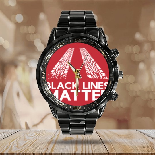 Discover Black Lines Matter! Drift Car Guys Funny Racing Calendar Steel Band Watch