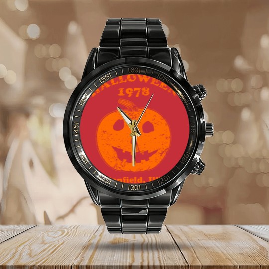Discover Halloween 1978 holiday spooky gift myers pumpkin haddonfield Calendar Steel Band Watch